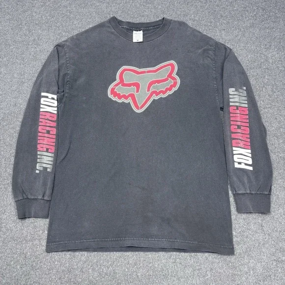 Fox Racing Long Sleeve T Shirt Large Black Logo Graphic Moto Y2K - Picture 3 of 12